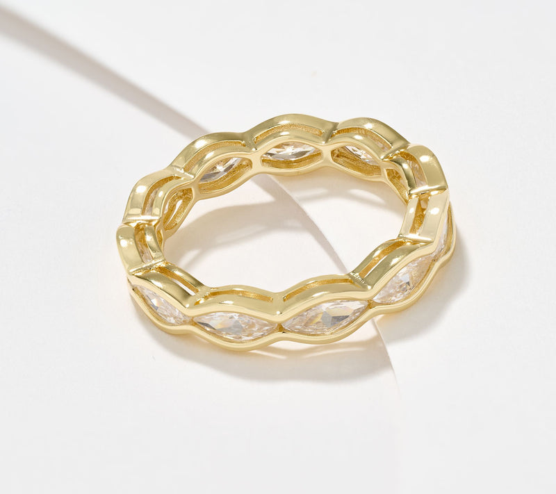 Diamonique Classics Wave Band Ring, Sterling Silver — Main view