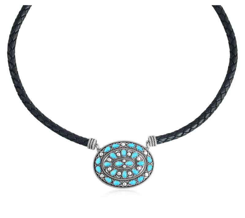 American West Sterling Oval Gemstone Leather Necklace — View 12