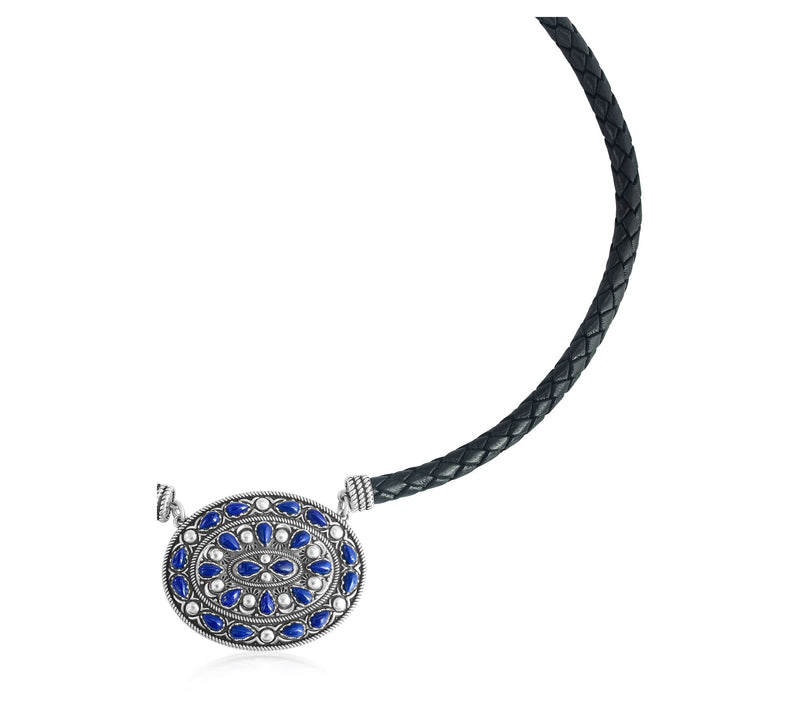 American West Sterling Oval Gemstone Leather Necklace — View 8