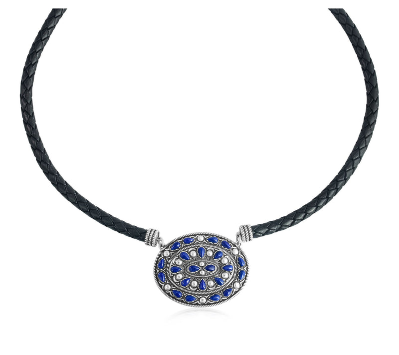 American West Sterling Oval Gemstone Leather Necklace — View 13