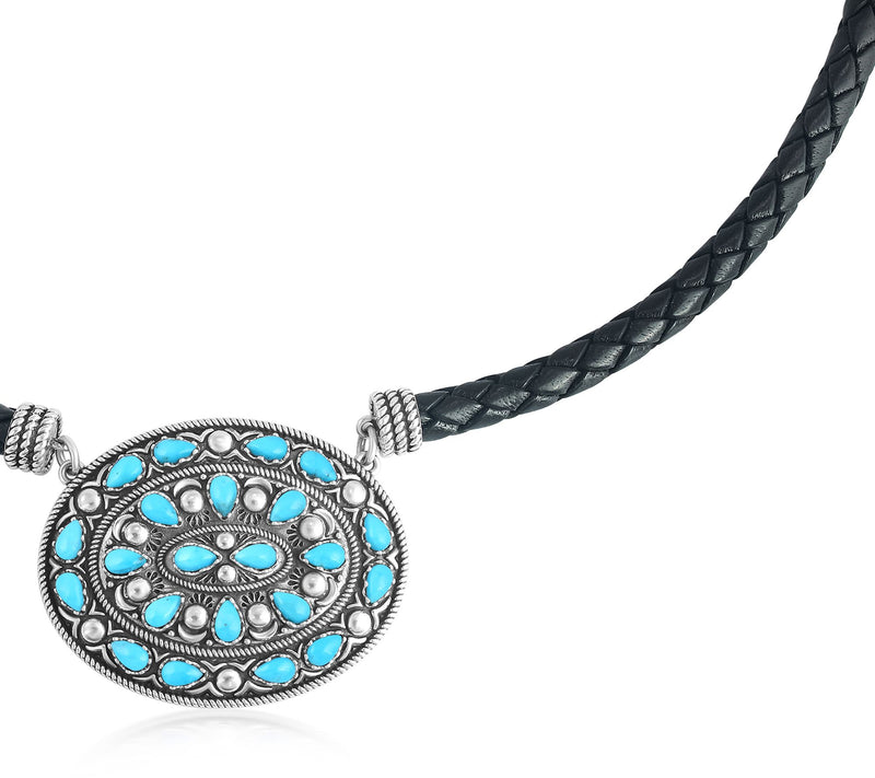 American West Sterling Oval Gemstone Leather Necklace — View 6