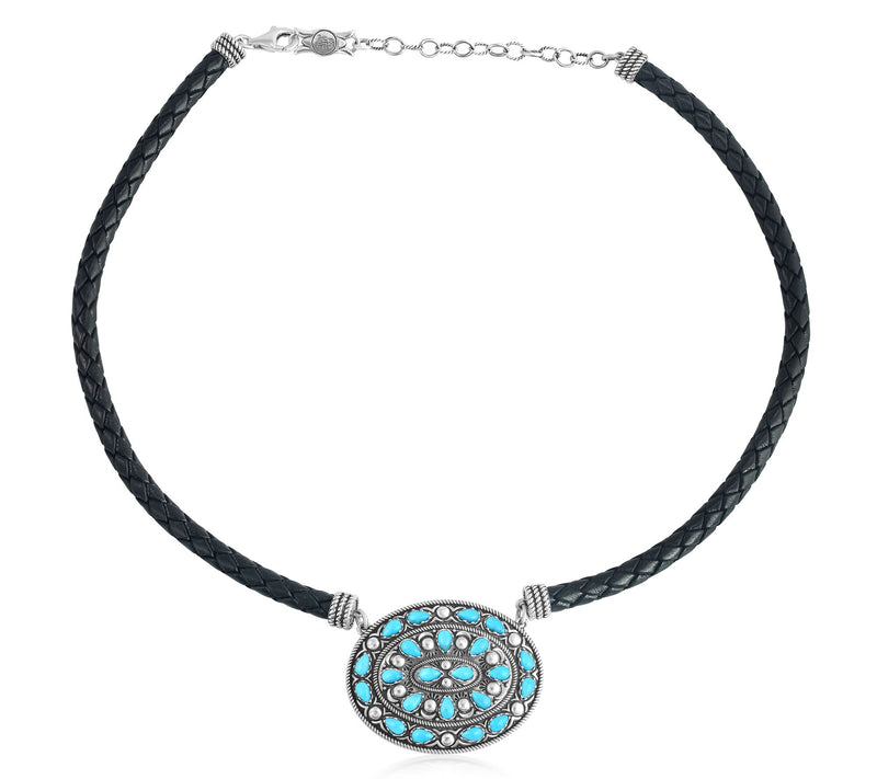 American West Sterling Oval Gemstone Leather Necklace — View 5