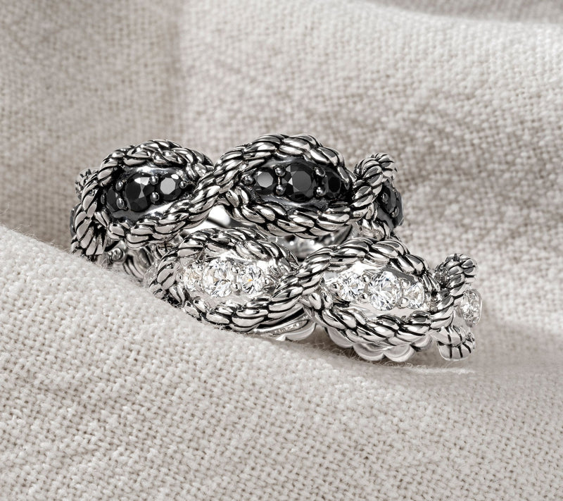 JAI Ireland Sterling Silver Cara Rope Pave Gemstone Ring — View 2