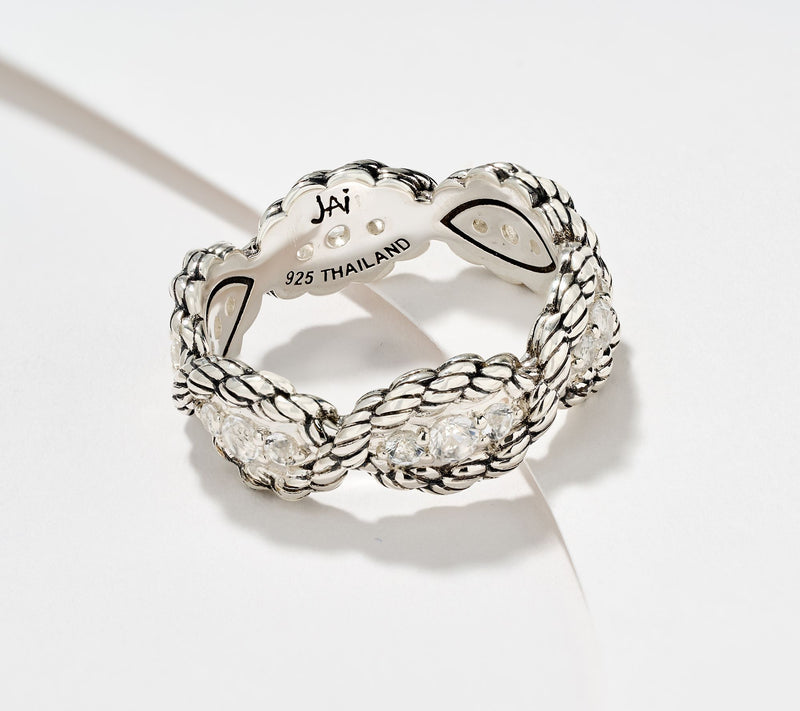 JAI Ireland Sterling Silver Cara Rope Pave Gemstone Ring — View 6