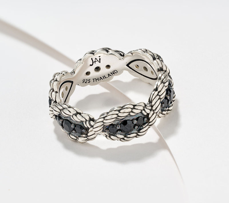 JAI Ireland Sterling Silver Cara Rope Pave Gemstone Ring — View 7