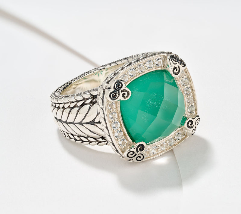 JAI Ireland Sterling Silver Celtic Swirl Doublet Gemstone Ring — View 12