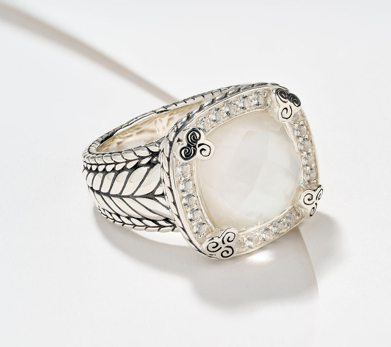 JAI Ireland Sterling Silver Celtic Swirl Doublet Gemstone Ring — View 15