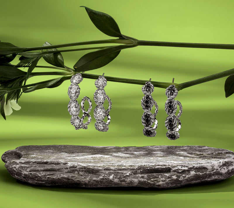 JAI Ireland Sterling Silver Cara Rope Pave Gemstone 1 1/4" Hoop Earrings — View 7