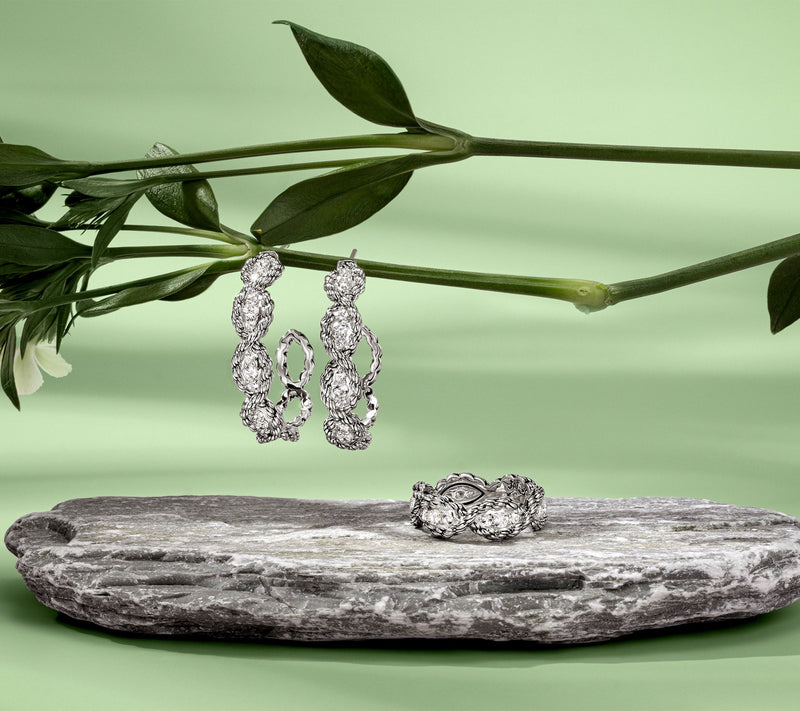 JAI Ireland Sterling Silver Cara Rope Pave Gemstone 1 1/4" Hoop Earrings — View 8