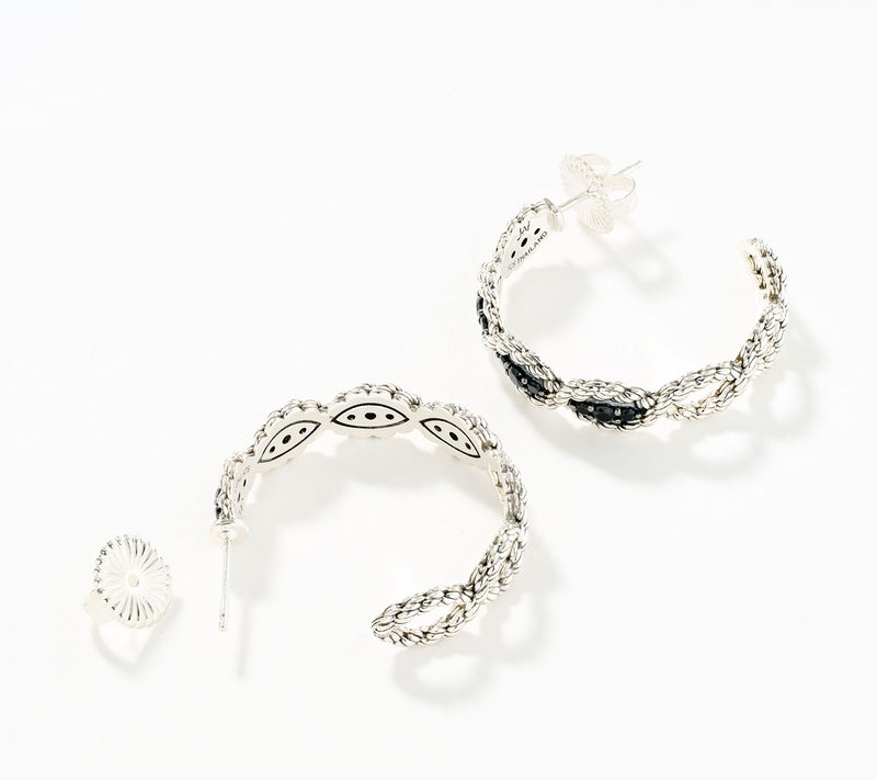 JAI Ireland Sterling Silver Cara Rope Pave Gemstone 1 1/4" Hoop Earrings — View 6