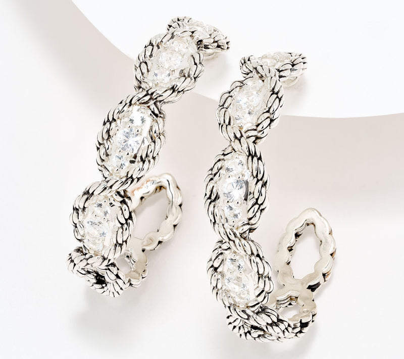 JAI Ireland Sterling Silver Cara Rope Pave Gemstone 1 1/4" Hoop Earrings — View 5