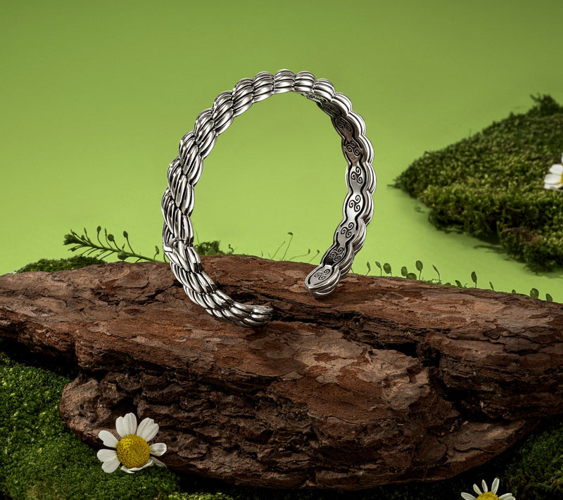 JAI Ireland Sterling Silver Cara Rope Textured Cuff, 33.0g — View 3