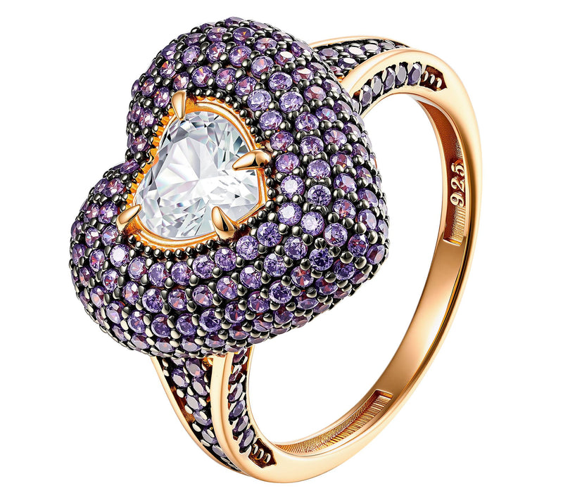 Diamonique Heart Cut Purple Pave Ring, 14K RoseGold Plated — View 2