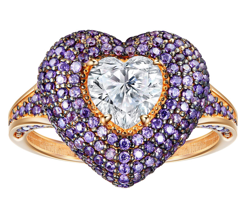 Diamonique Heart Cut Purple Pave Ring, 14K RoseGold Plated — Main view