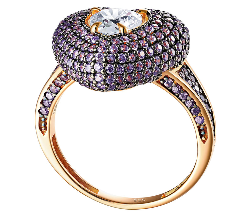 Diamonique Heart Cut Purple Pave Ring, 14K RoseGold Plated — View 4
