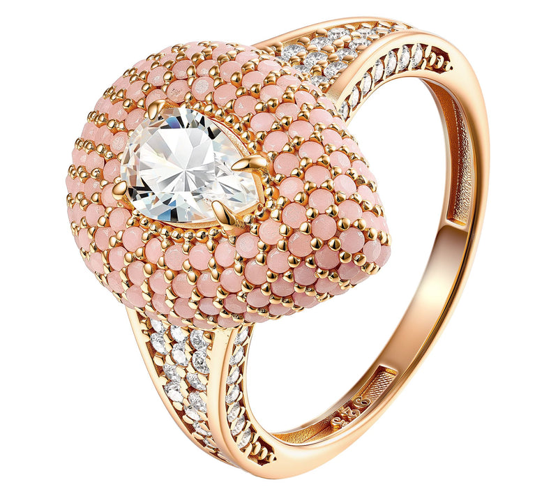 Diamonique Pear Cut Pink Pave Ring, 14K Rose Gold Plated — View 2