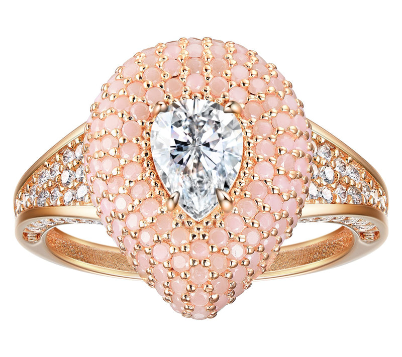 Diamonique Pear Cut Pink Pave Ring, 14K Rose Gold Plated — Main view