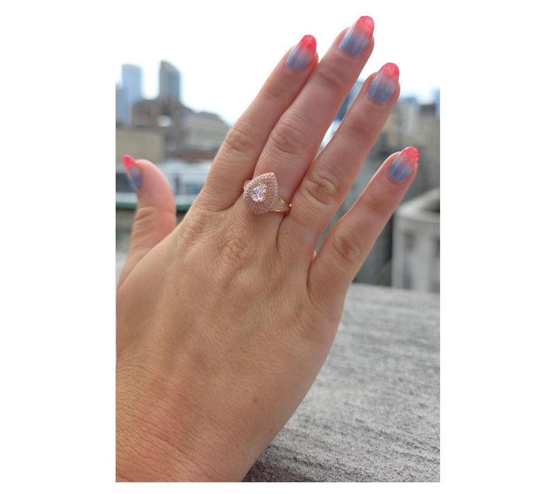 Diamonique Pear Cut Pink Pave Ring, 14K Rose Gold Plated — View 5