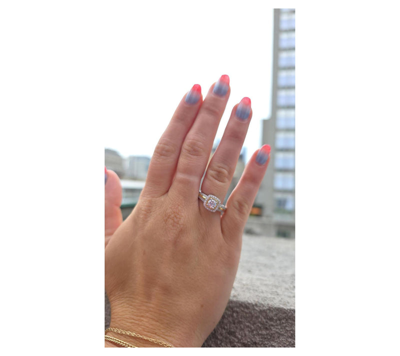 Diamonique 0.90 cttw Two-Tone Halo Ring, Sterling Silver — View 5