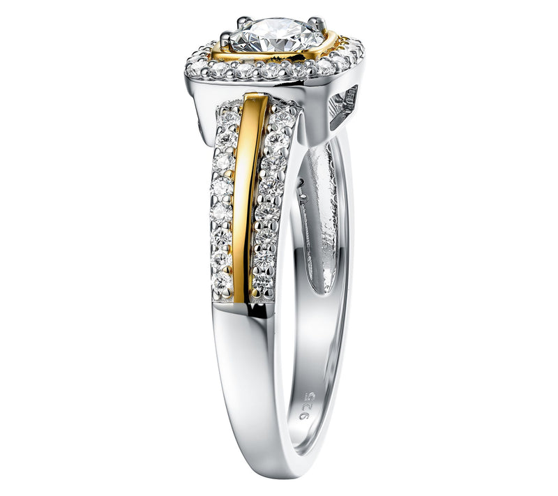 Diamonique 0.90 cttw Two-Tone Halo Ring, Sterling Silver — View 3