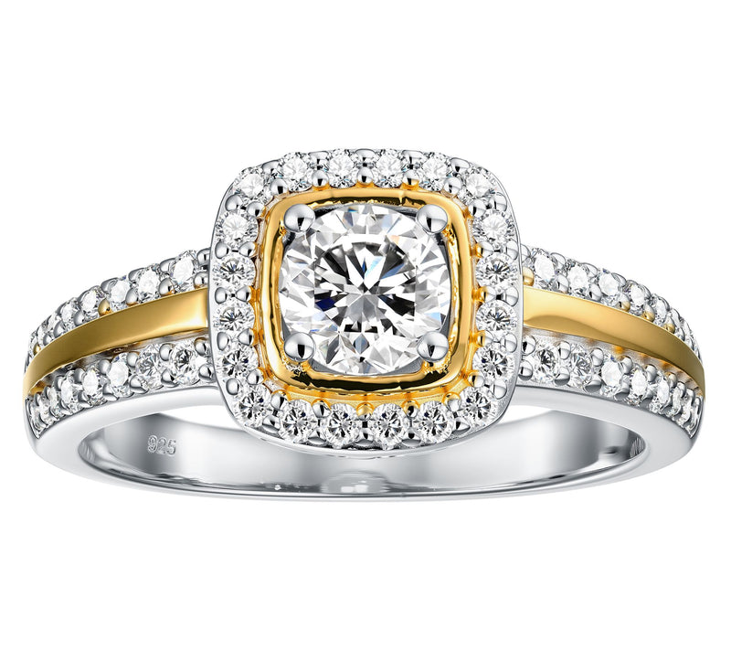 Diamonique 0.90 cttw Two-Tone Halo Ring, Sterling Silver — Main view