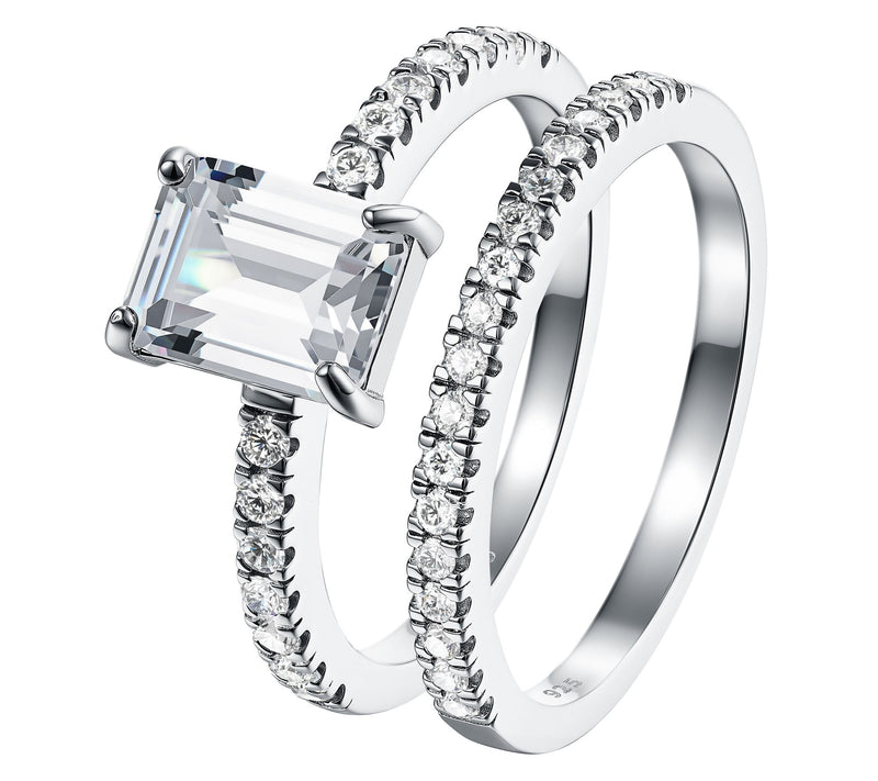 Diamonique Emerald Cut Ring w/ Eternity Bands Set, Sterling — View 2