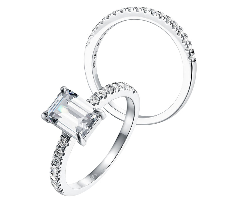 Diamonique Emerald Cut Ring w/ Eternity Bands Set, Sterling — View 3