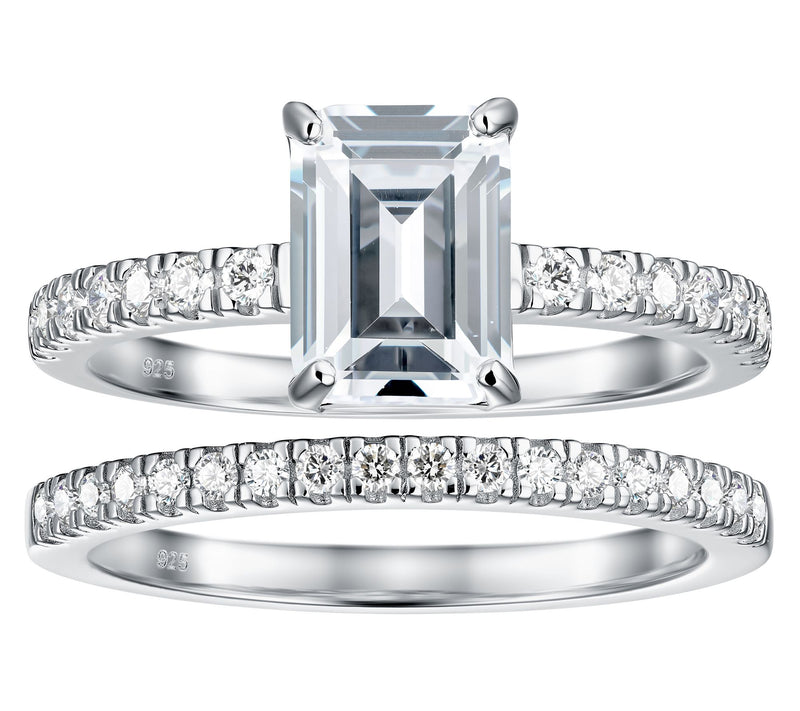 Diamonique Emerald Cut Ring w/ Eternity Bands Set, Sterling — Main view