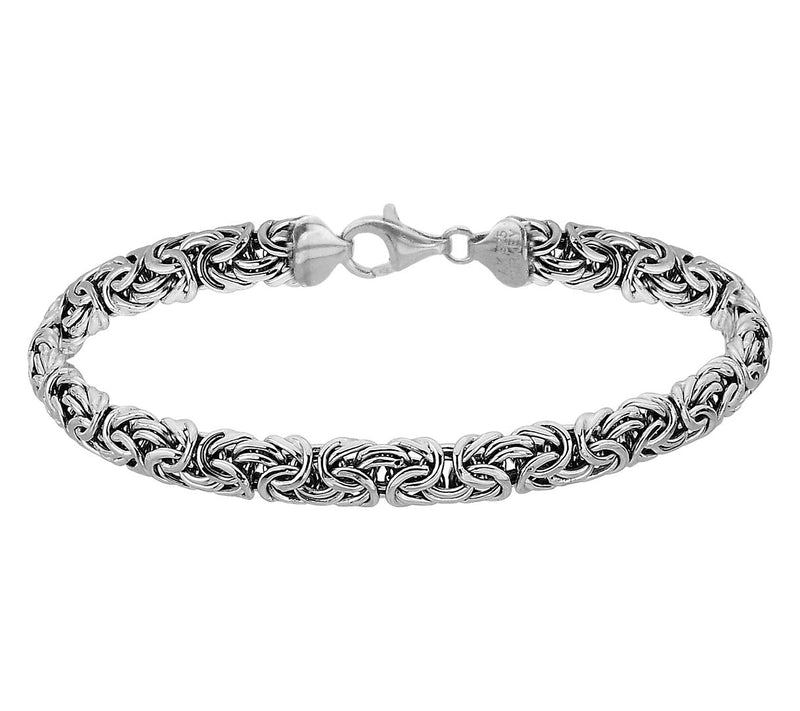 Silver Style 6-3/4" High Polished Byzantine Bracelet, — View 2