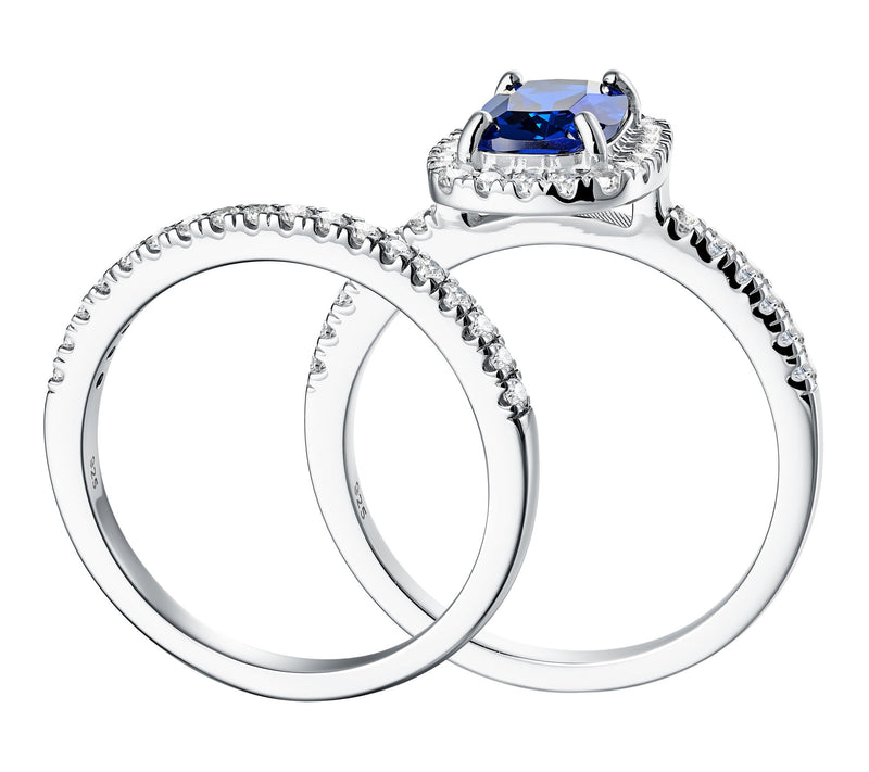 Diamonique Blue Radiant Ring w/ Eternity Band Set, Sterling — View 5