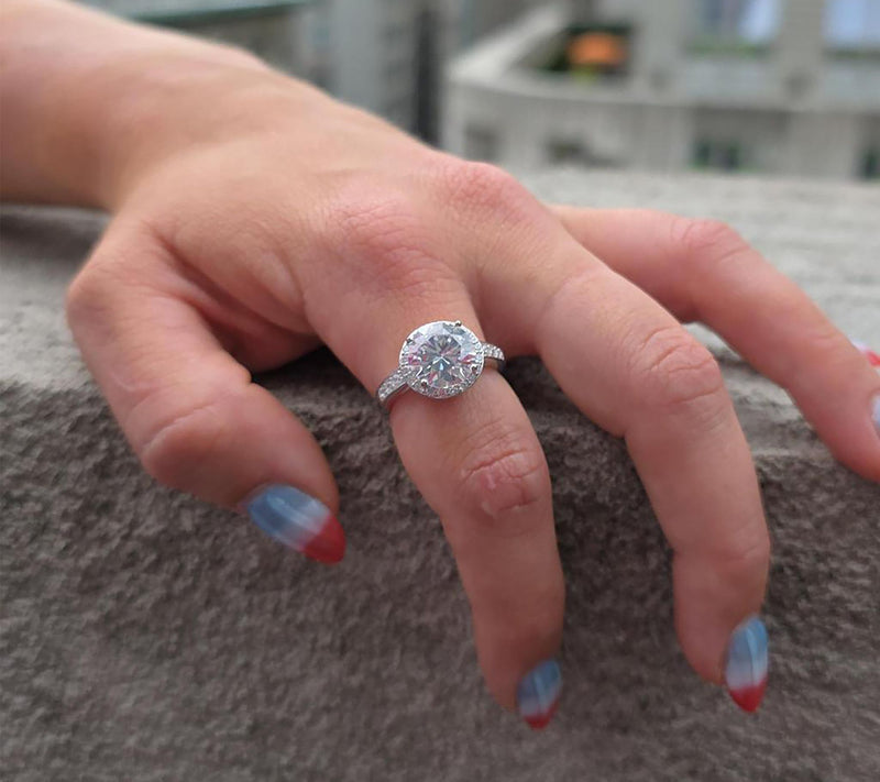 Diamonique 4.95 cttw Halo Ring, Sterling Silver — View 5