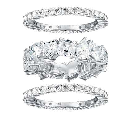 Diamonique 11.40 cttw Set of 3 Eternity Rings,Sterling Silver