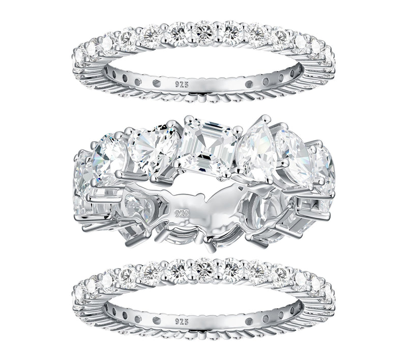 Diamonique 11.40 cttw Set of 3 Eternity Rings,Sterling Silver — Main view