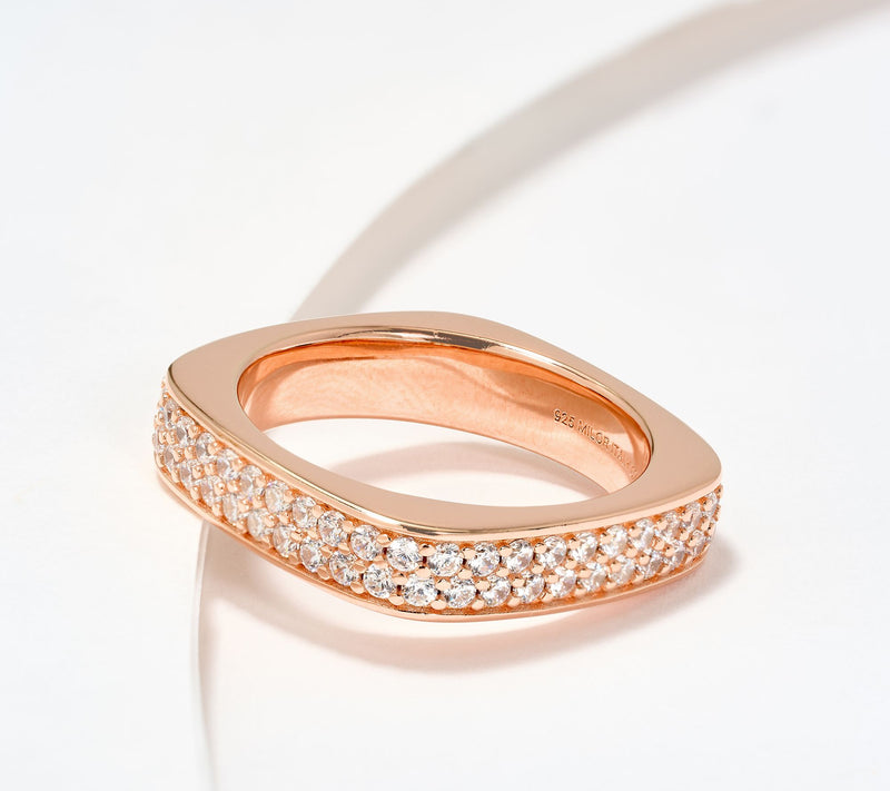 Diamonique Italia Squared Pave Band Ring, Sterling Silver — View 7