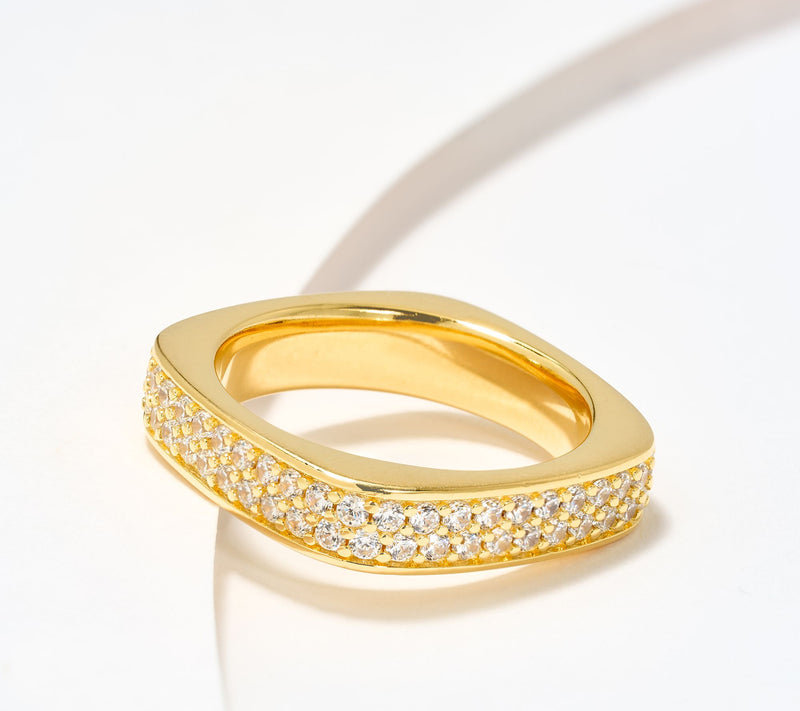 Diamonique Italia Squared Pave Band Ring, Sterling Silver — View 9