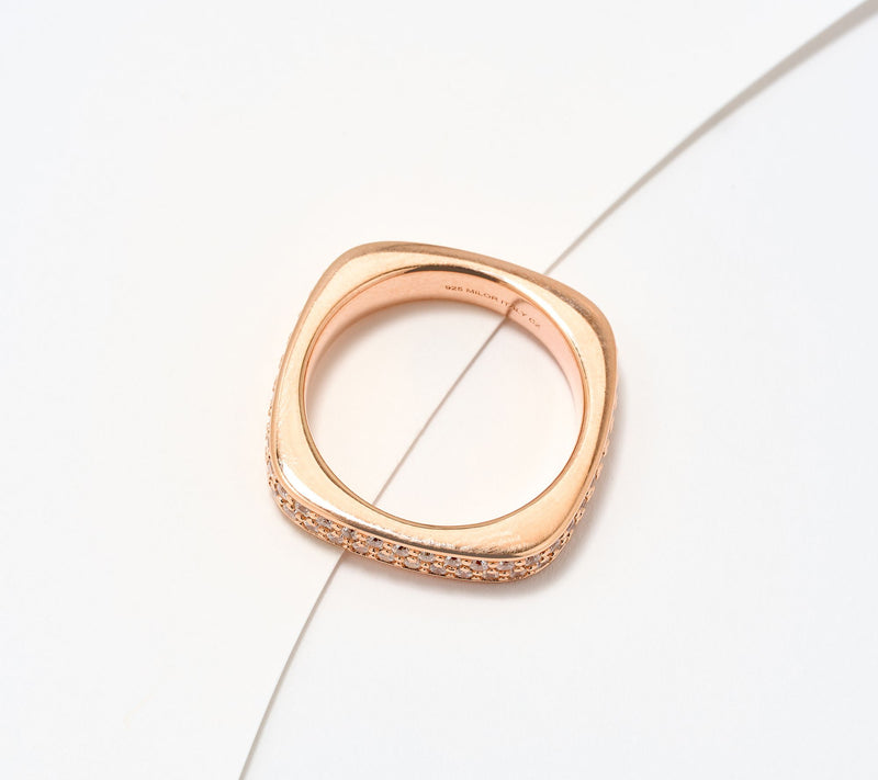 Diamonique Italia Squared Pave Band Ring, Sterling Silver — View 2