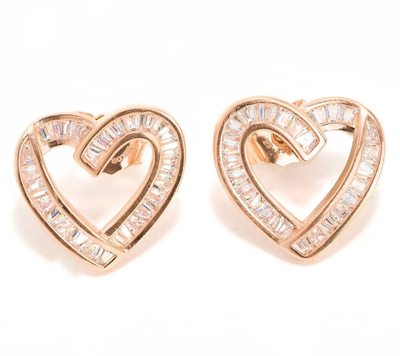 Diamonique Italia Baguette Heart Earrings, Sterling Silver — View 3