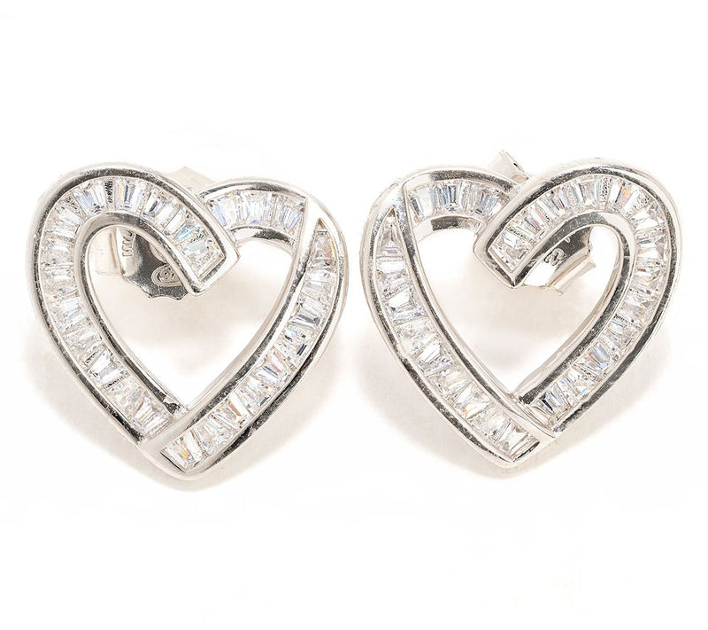 Diamonique Italia Baguette Heart Earrings, Sterling Silver — View 5