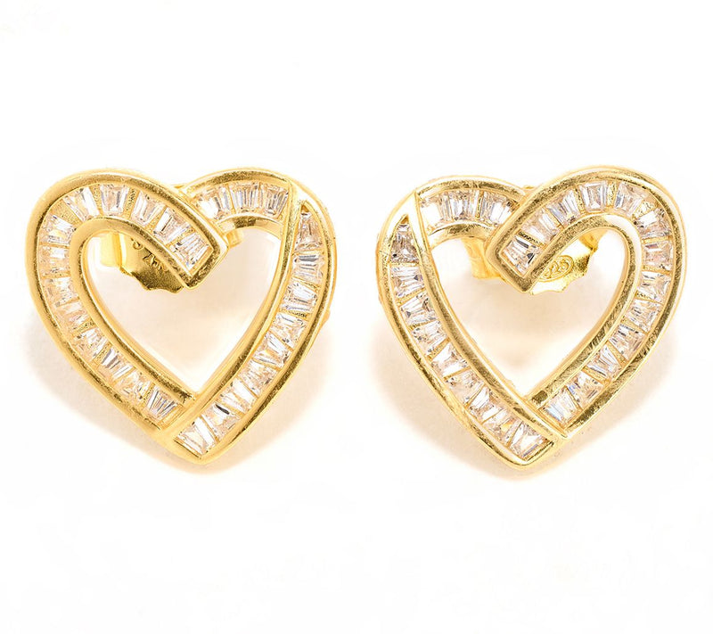 Diamonique Italia Baguette Heart Earrings, Sterling Silver — View 7