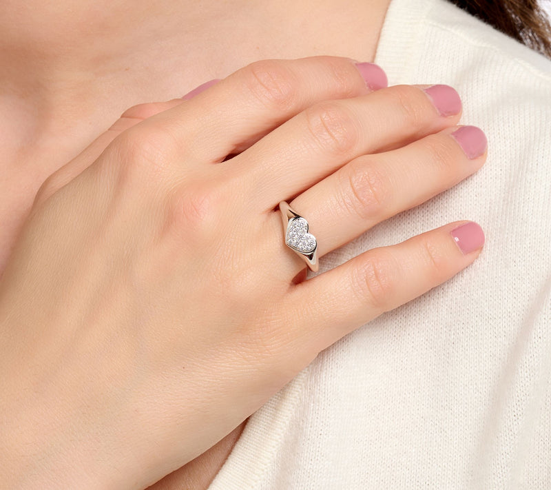 Diamonique Italia Pave Heart Signet Ring, Sterling Silver — View 10