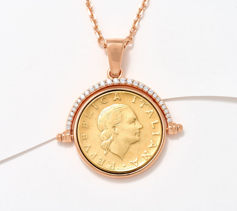 Diamonique Italia Flip 200 Lira Coin Pendant Necklace, Sterl — View 8