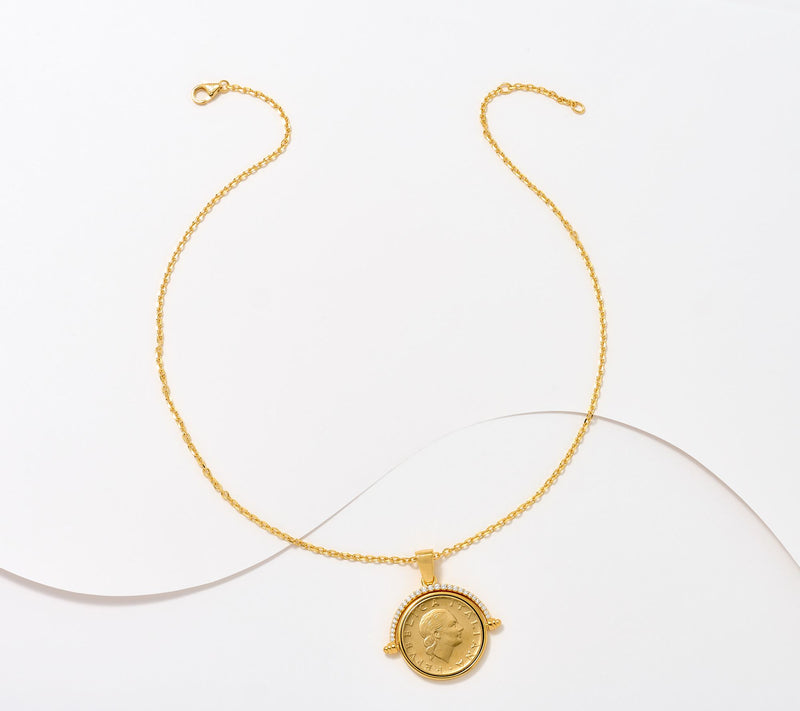 Diamonique Italia Flip 200 Lira Coin Pendant Necklace, Sterl — View 3