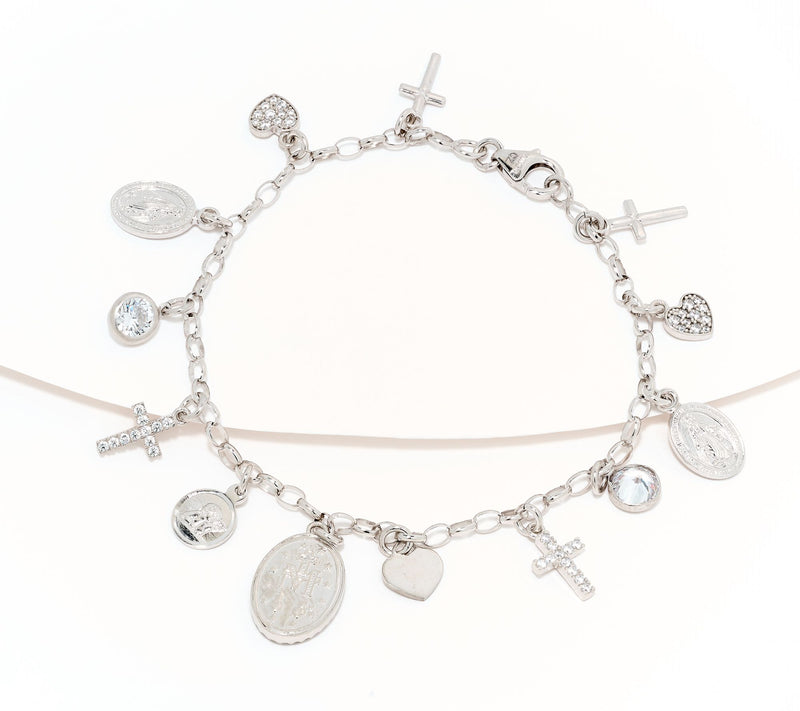 Diamonique Italia Religious Charm Bracelet, Sterling Silver — View 2