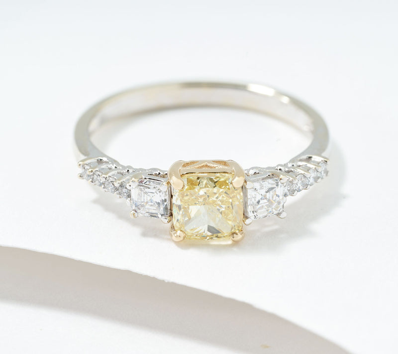 Fire Light Lab Grown Diamond Yellow Cushion 1.25 cttw Ring, 14K Gold — View 7