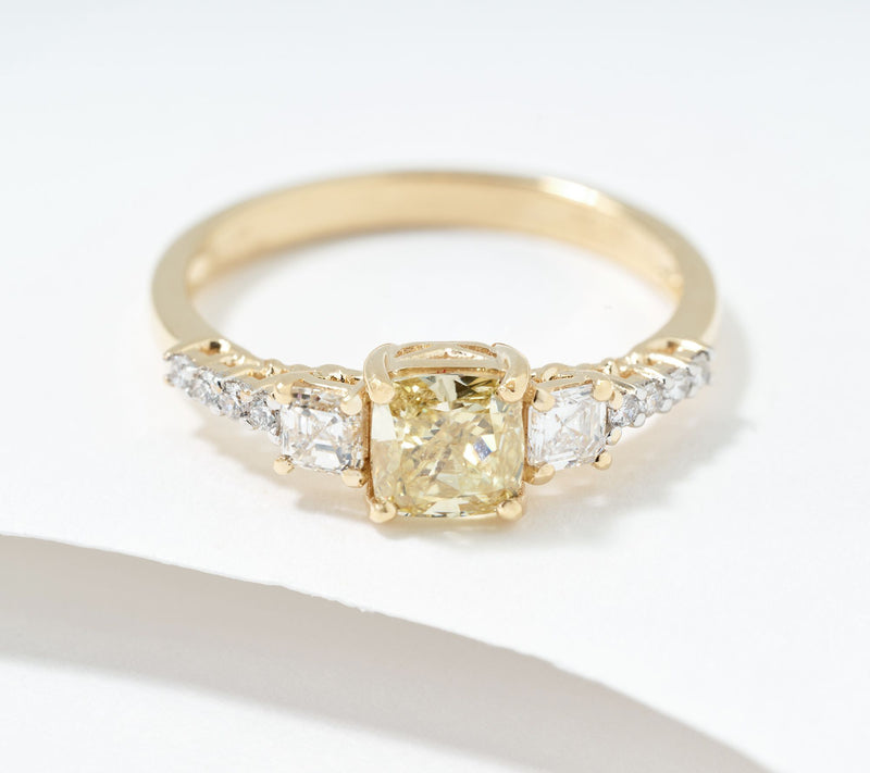 Fire Light Lab Grown Diamond Yellow Cushion 1.25 cttw Ring, 14K Gold — View 8