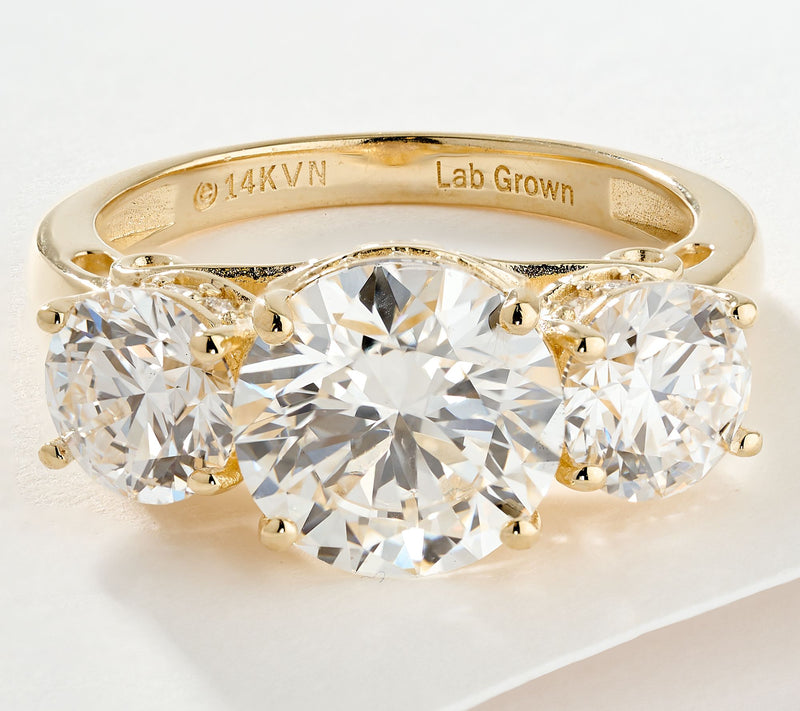Fire Light Lab Grown Diamond 5 cttw 3-Stone Band Ring, 14K Gold — View 5
