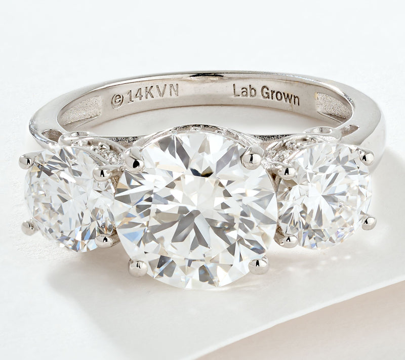 Fire Light Lab Grown Diamond 5 cttw 3-Stone Band Ring, 14K Gold — Main view