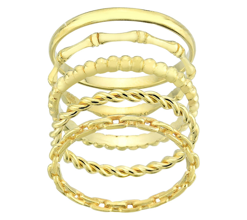 Silver Style Polished Set of 5 Stackable Band Rings, Sterling — View 6