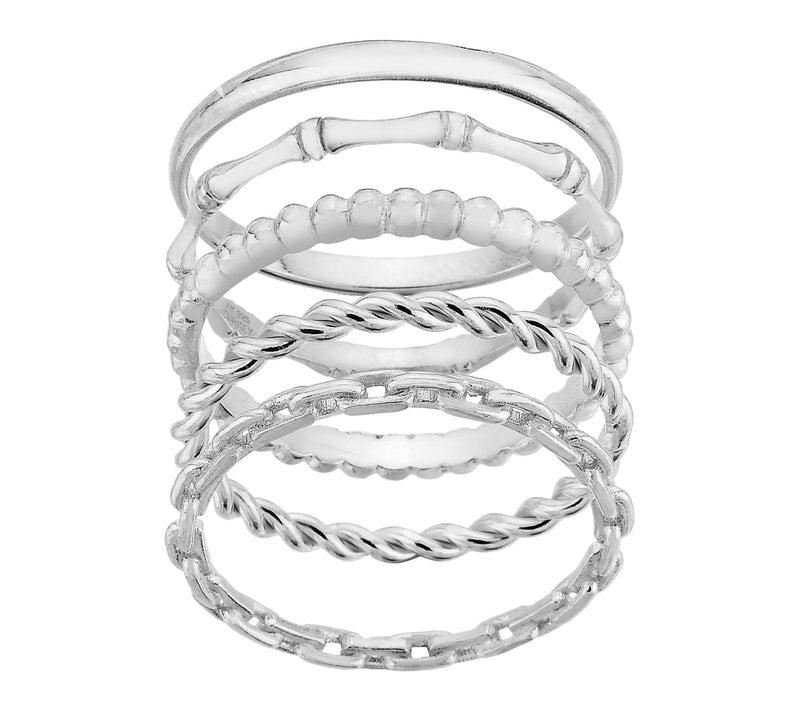 Silver Style Polished Set of 5 Stackable Band Rings, Sterling — Main view