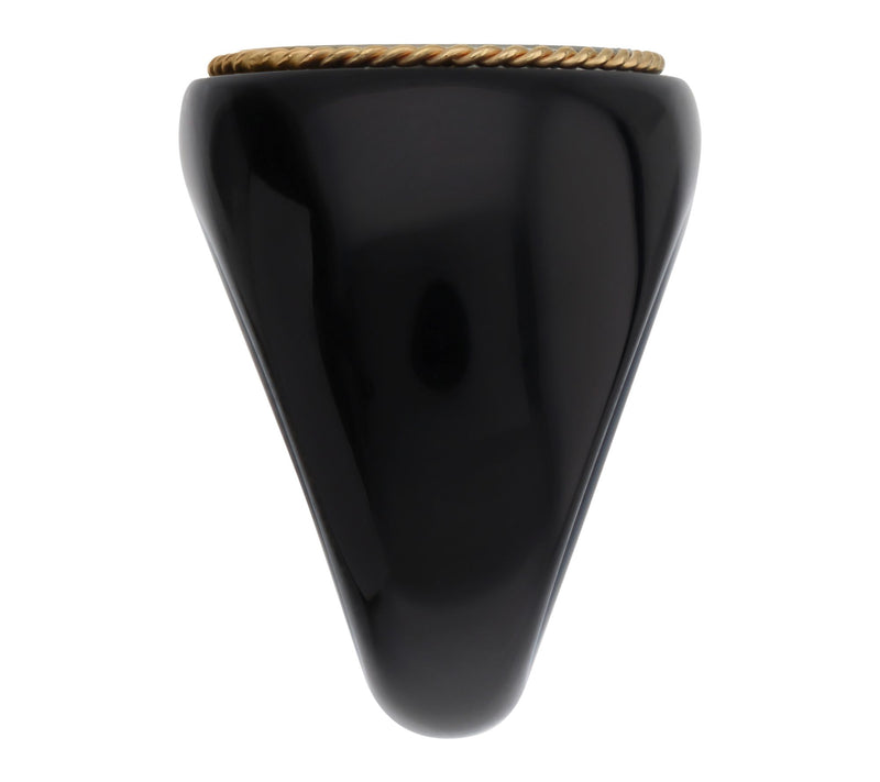 Italian Gold Carved Gemstone Insert Lire Coin Ring, 14K — View 2